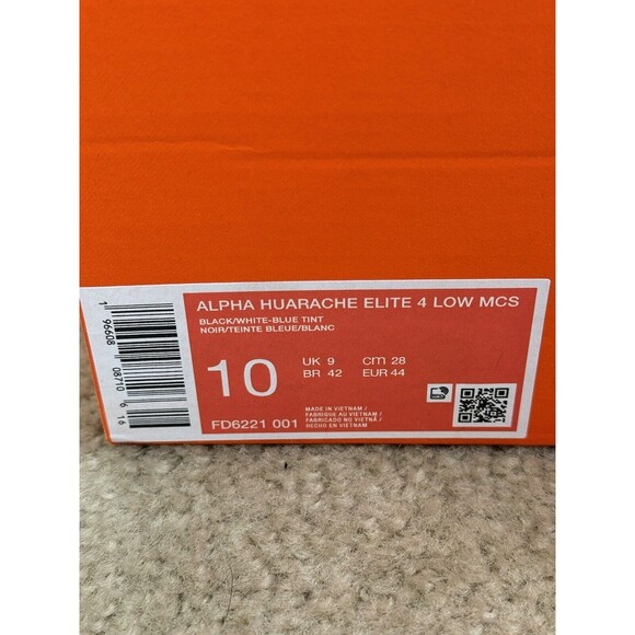 Size 10 Nike Alpha Huarache Elite 4 Low MCS Black White Mens FD6221-001 - Picture 8 of 8